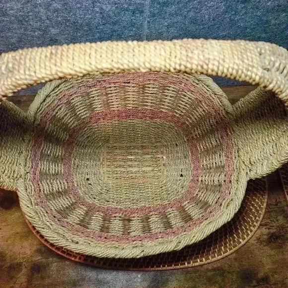 Beautiful Handmade Large Wood/Rope Grass Weave Basket Rustic Natural - Picture 8 of 8